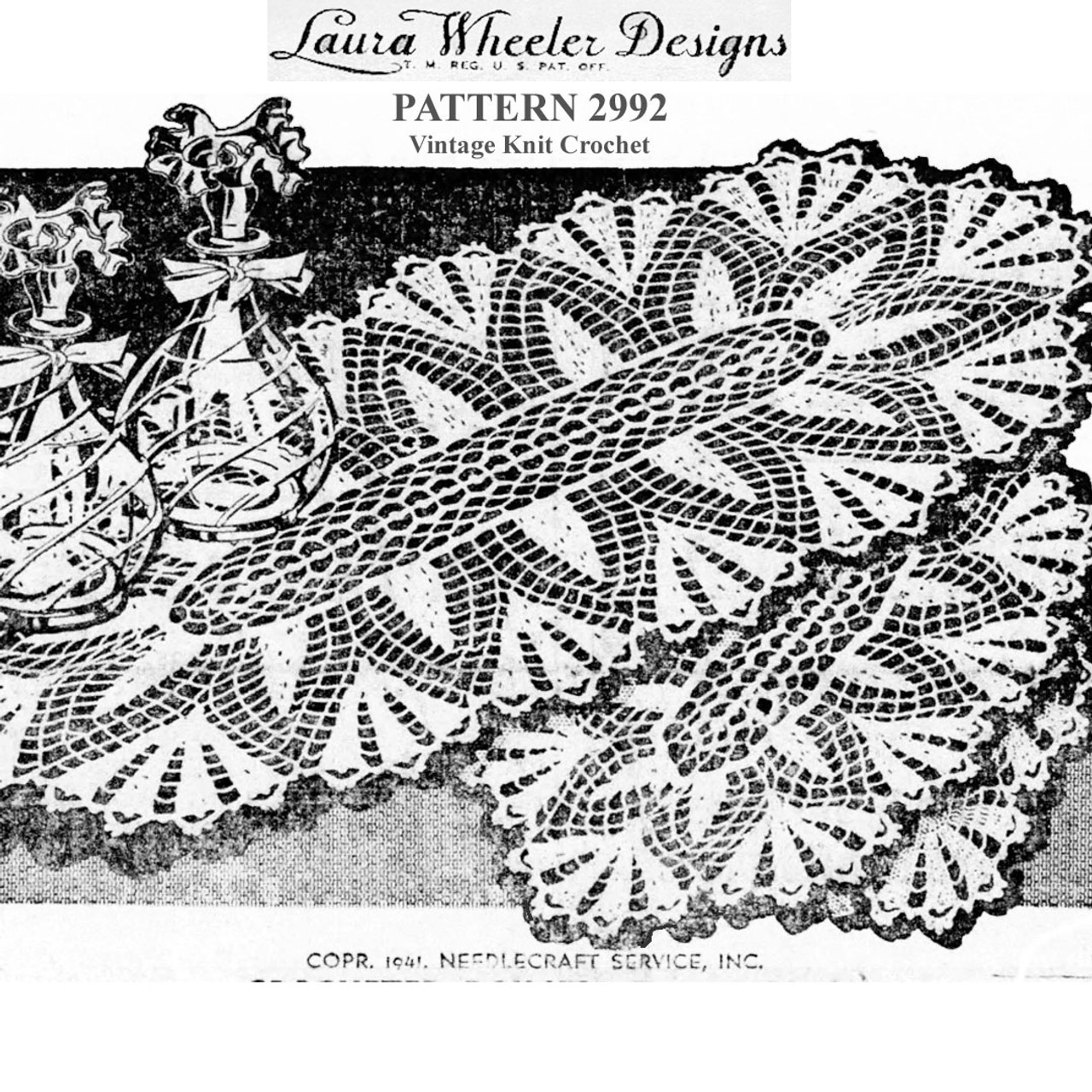 Vintage Crocheted Runner and Mats in two sizes Laura Wheeler Design 2992