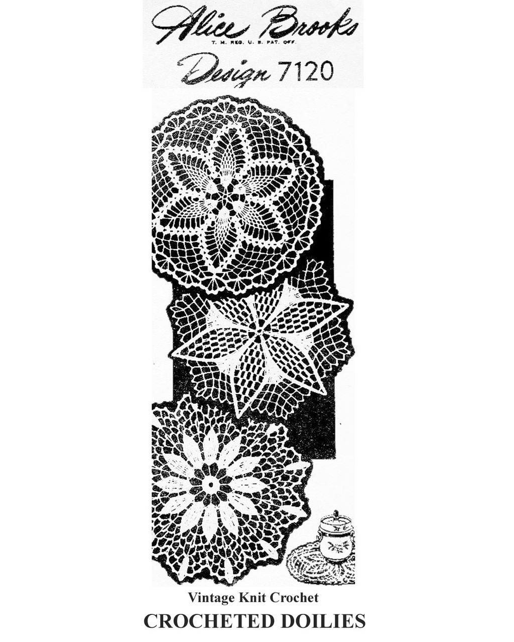Three Crocheted Doilies style, Mail Order Design 7120