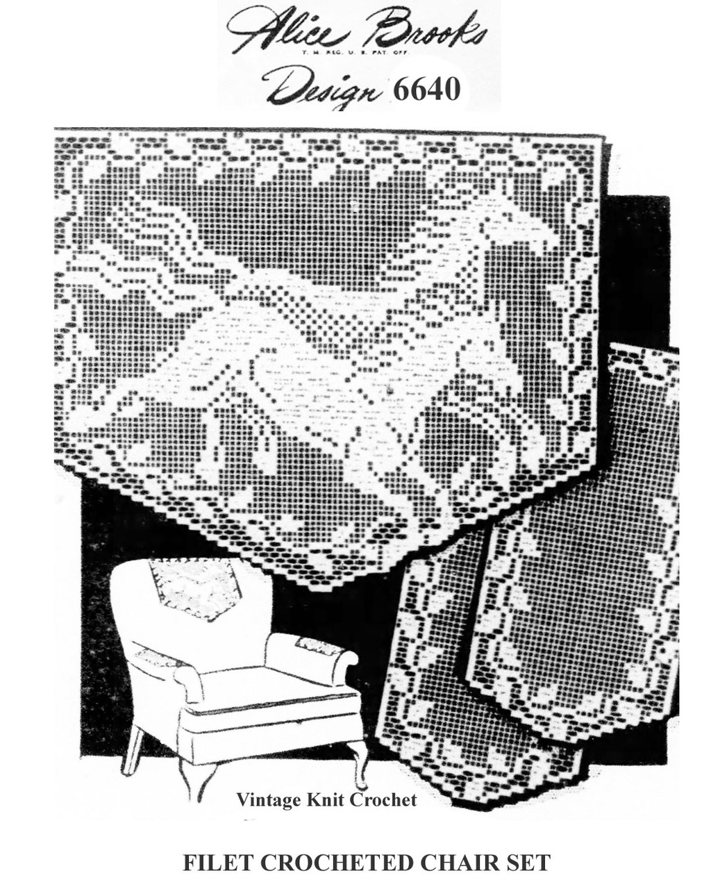 Running Horses filet crochet chair doily pattern design 6640