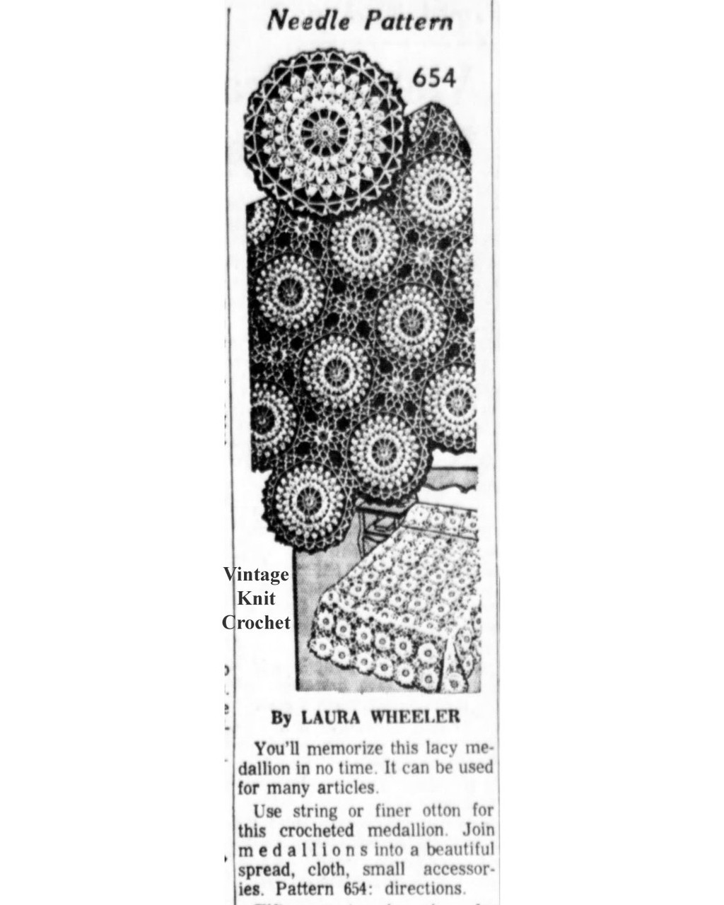 Mail Order Design 654 Crochet Medallion Newspaper Advertisement