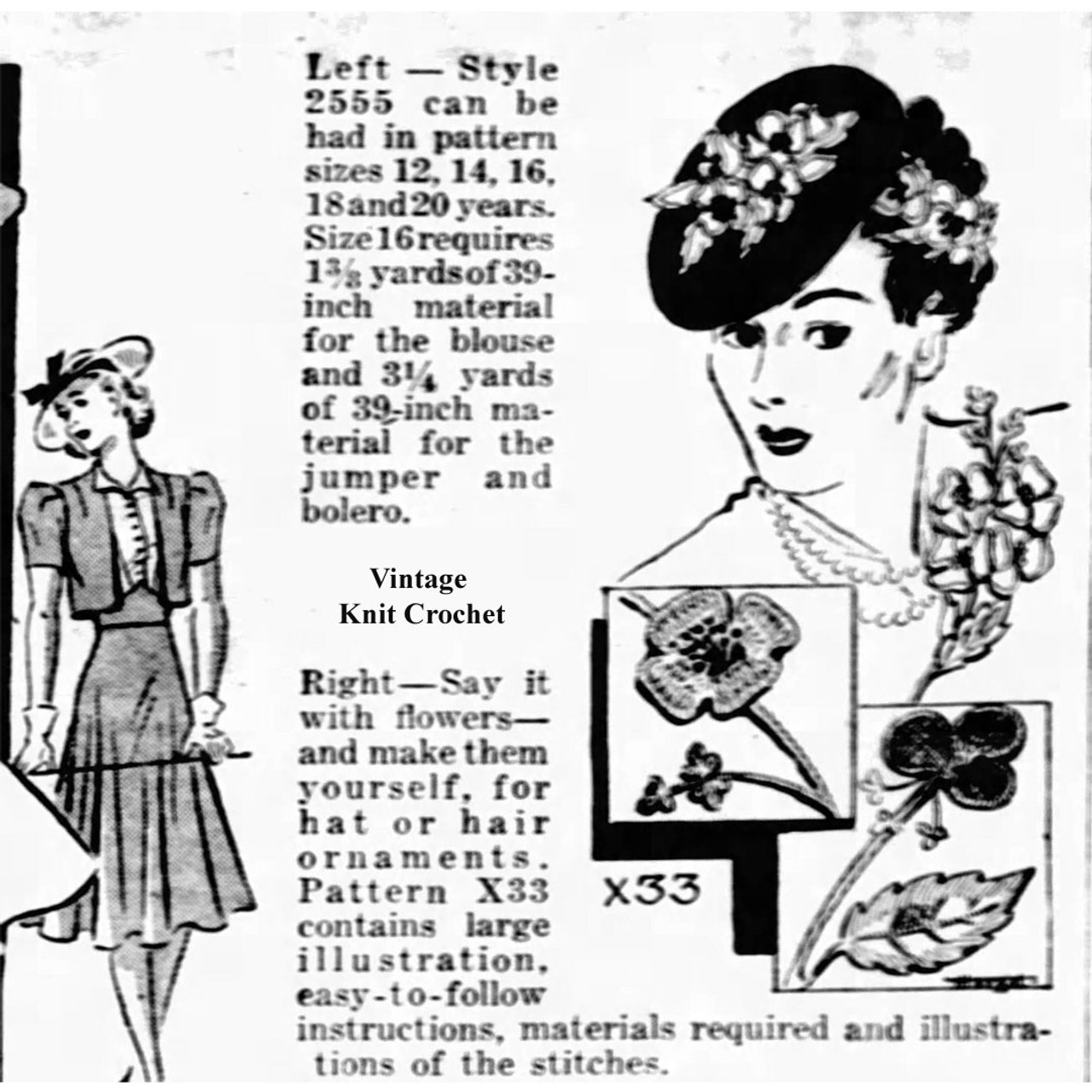 Mail Order Pattern X-33 Crochet Flower Accessories Newspaper Advertisement 