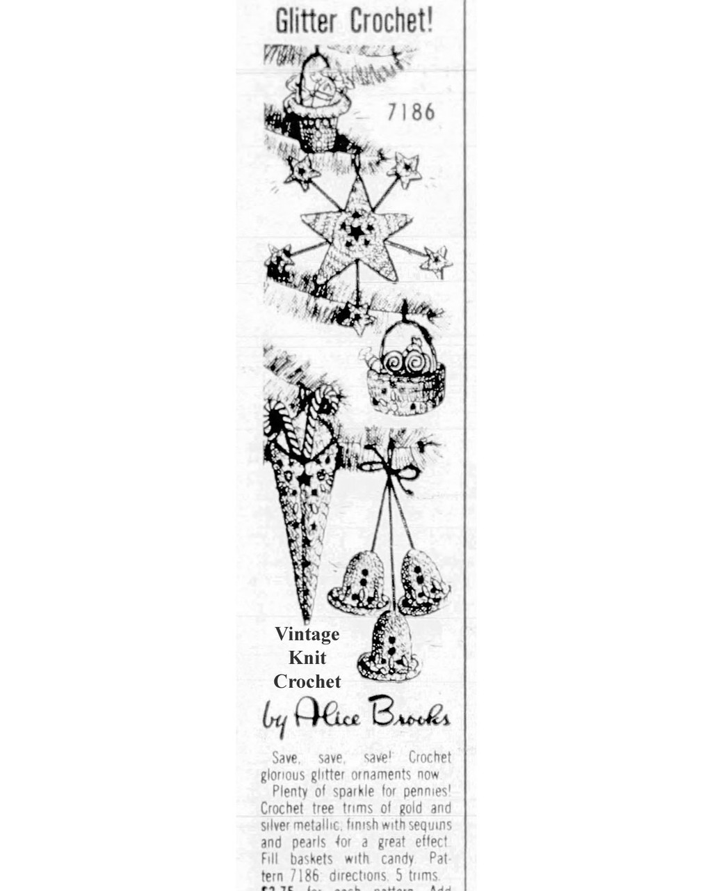 Mail Order Design 7186 Crocheted Christmas Tree Trim Newspaper Advertisement