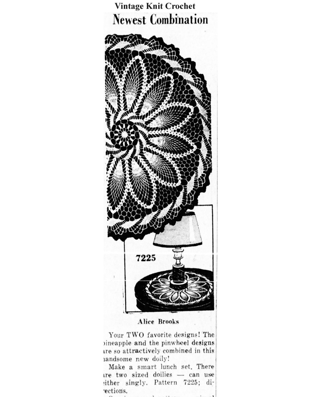 Mail Order Design 7225 Crochet Doilies Newspaper Advertisement 