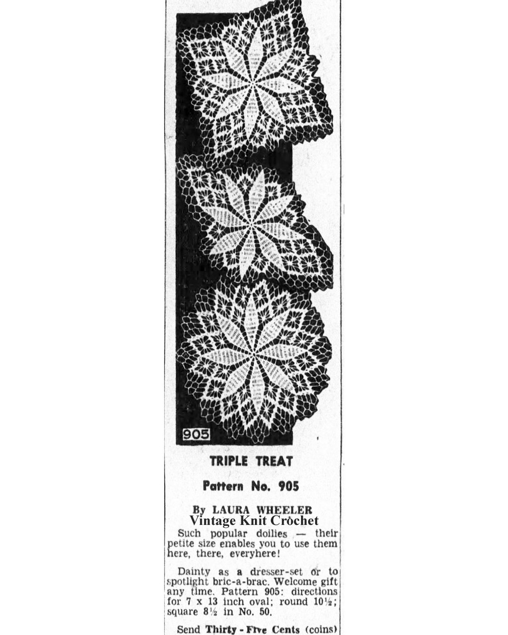 Mail Order Design 905 Crocheted Doilies Newspaper Advertisement 