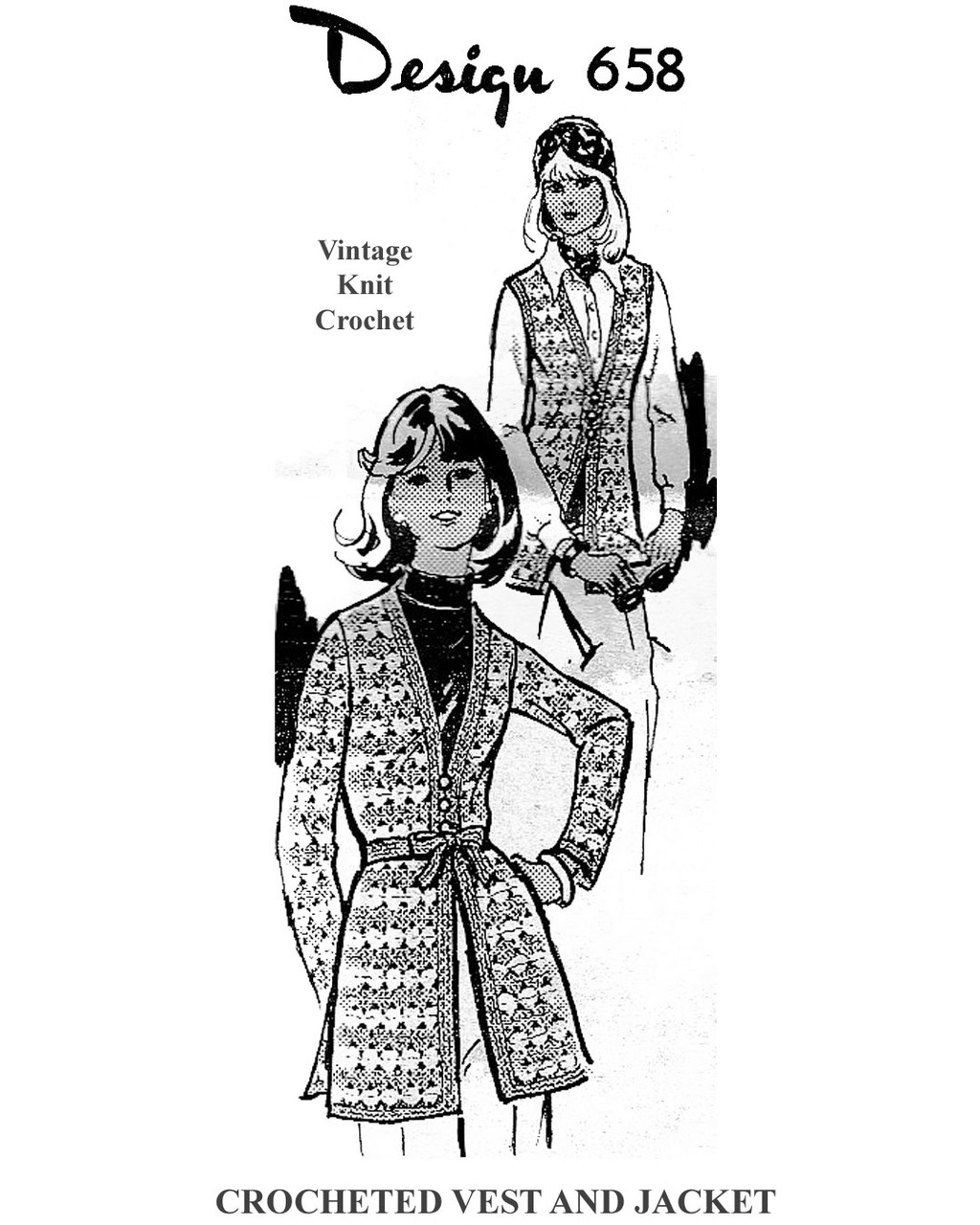 Crochet Jacket and Vest Pattern, Mail Order Design 658