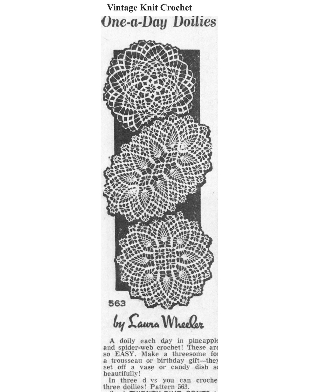 Mail Order Design 563 Crocheted Doilies Newspaper Advertisement 