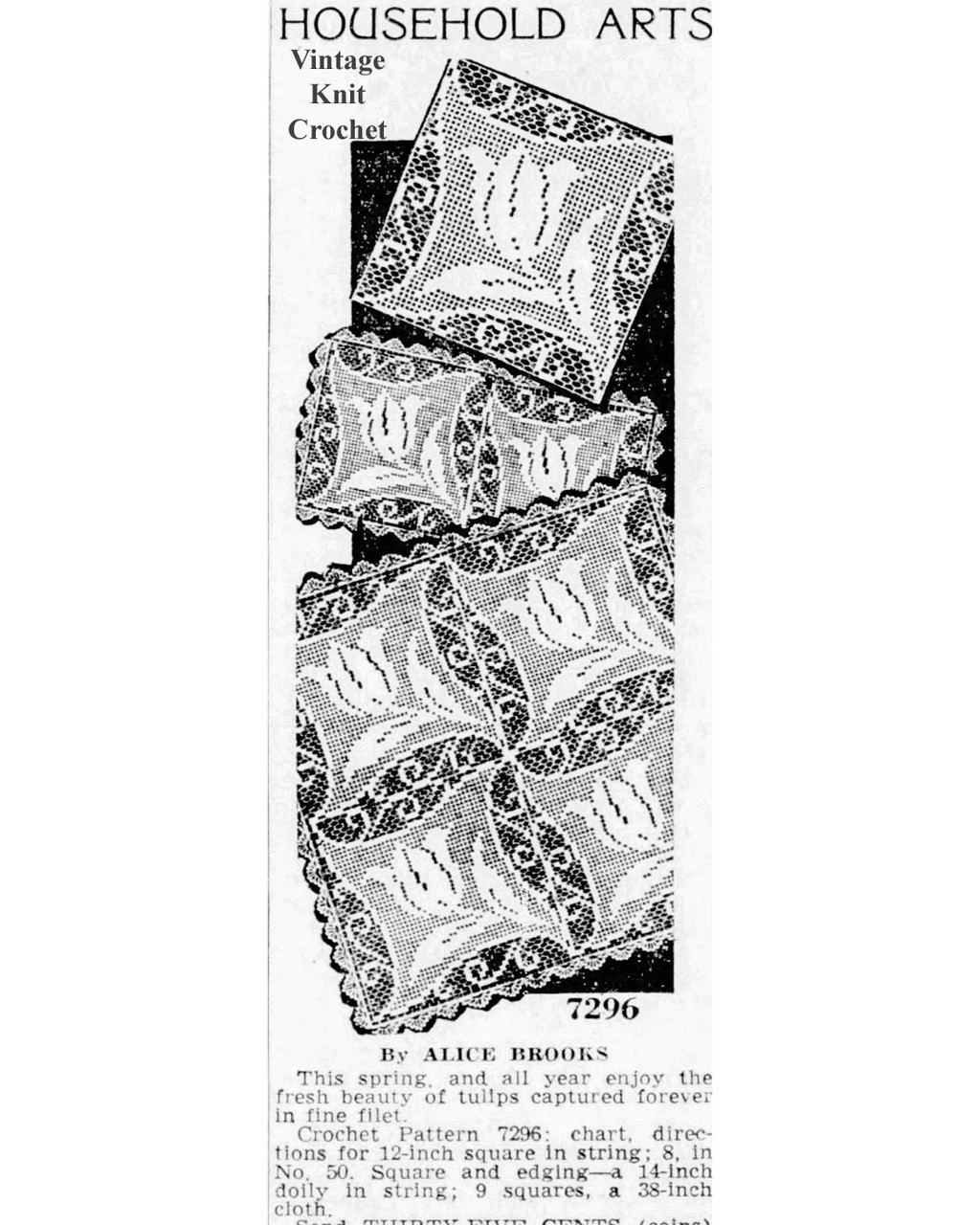 Mail Order Design 7296 Filet Crochet Square Newspaper Advertisements