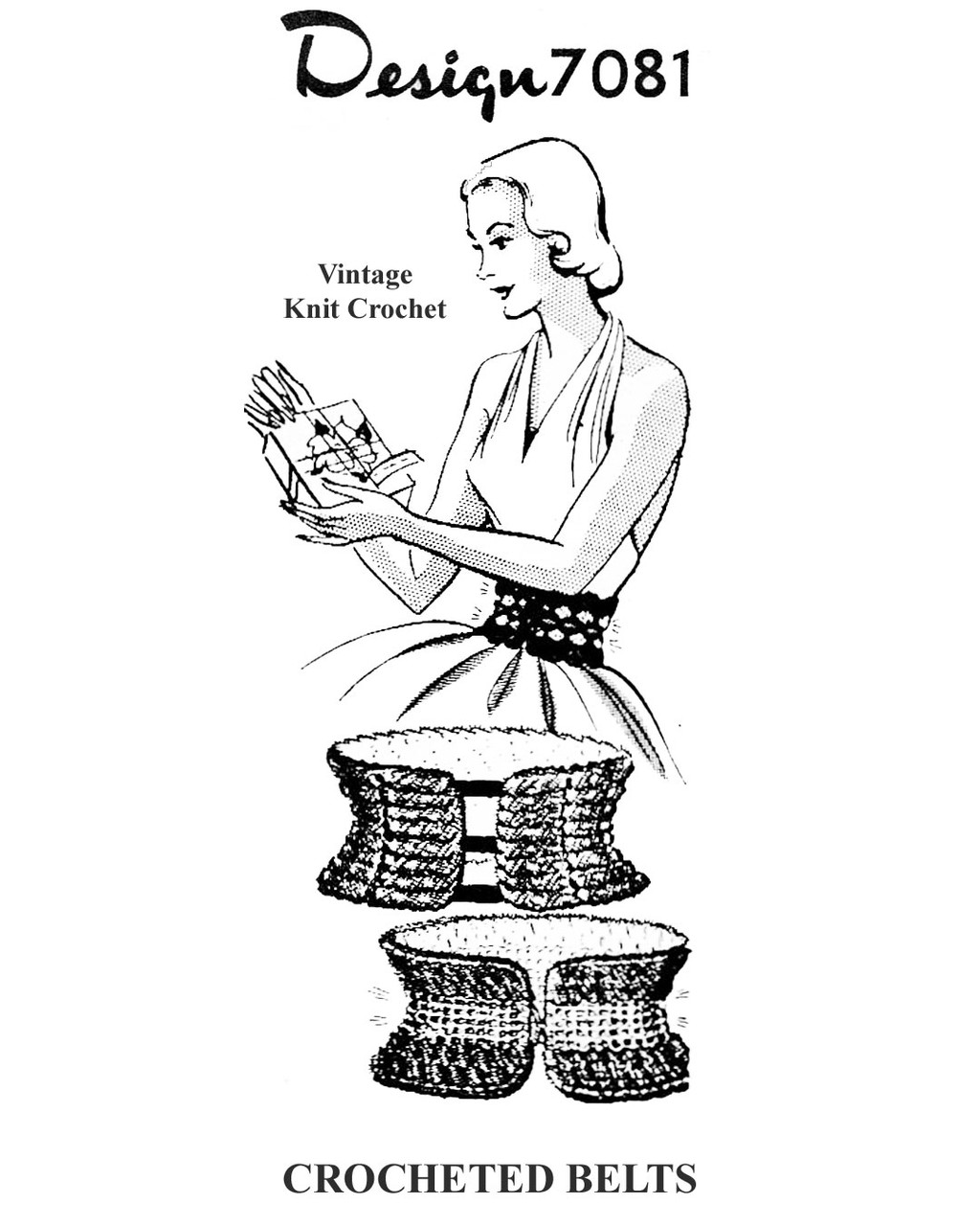 Vintage 1950s Crochet Belts Pattern Design 7081