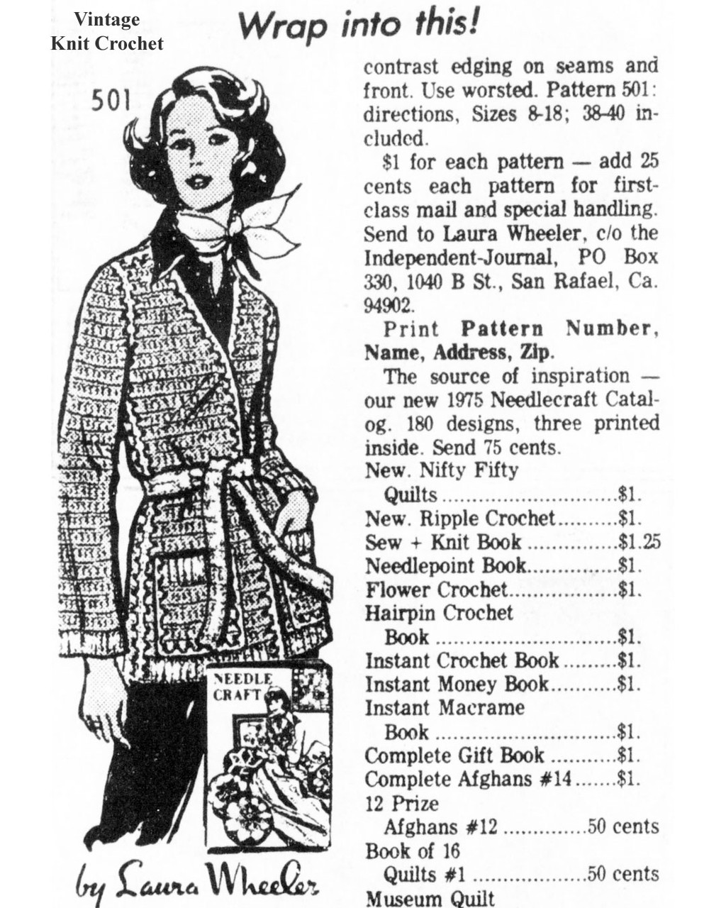 Mail Order Design Pattern 501 Crochet Jacket Newspaper Advertisement 