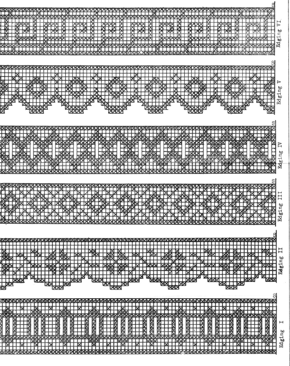 Six vintage filet crochet edgings pattern for linens Anne Cabot 5811 Mail Order six-vintage-filet-crochet-edgings-pattern-for-linens-anne-cabot-5811-mail-order