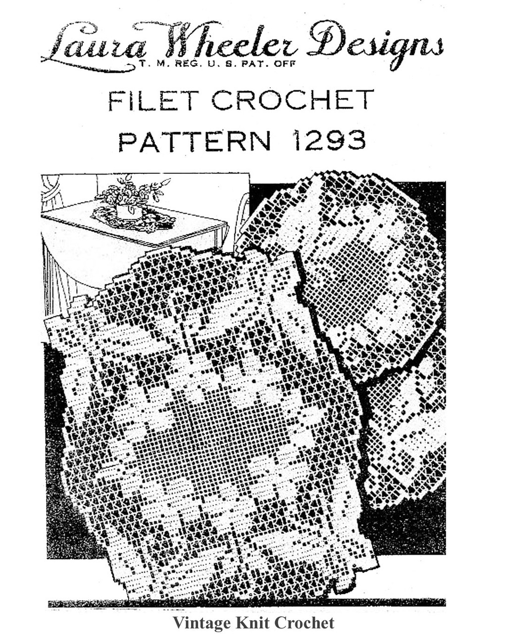 Filet Crochet Butterfly in Flowers Doily Pattern Laura wheeler Design 1293