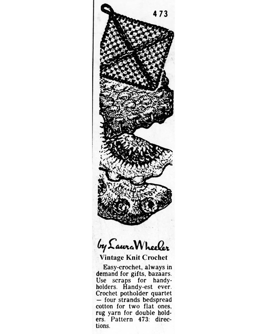 Mail Order Design 473 Crochet Potholders Newspaper advertisement 