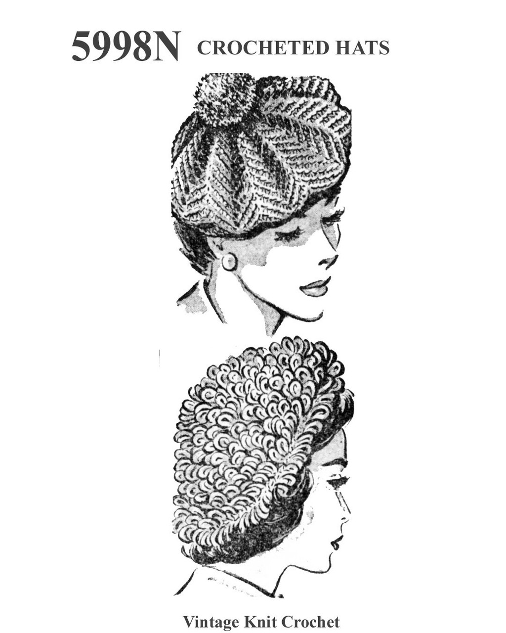 Beginner Crochet Beret and Loop Hats Pattern Mail Order No 5998N