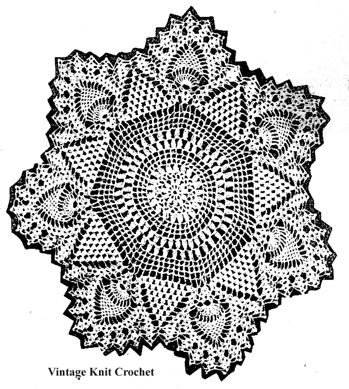 Crochet Pineapple Star Doily Pattern Illustration, Martha Madison No 1206