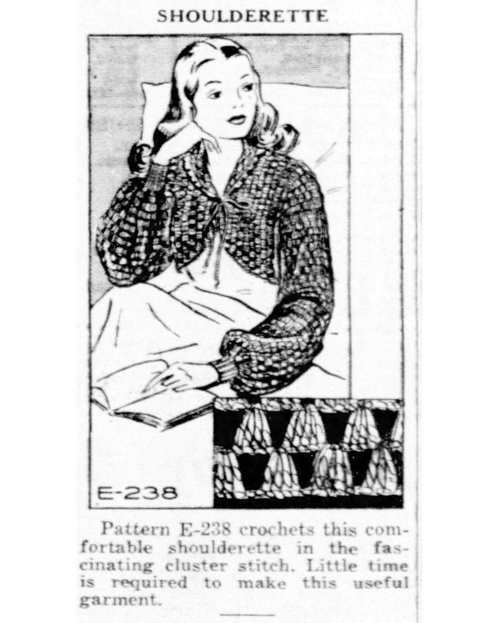 Ellen Bruce Crochet Bedjacket Pattern Design 238 Newspaper advertisement