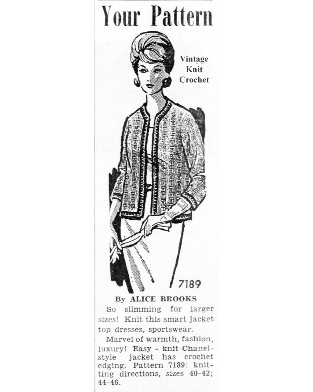 Mail Order Design 7189, Knitted Jacket Pattern newspaper advertisement