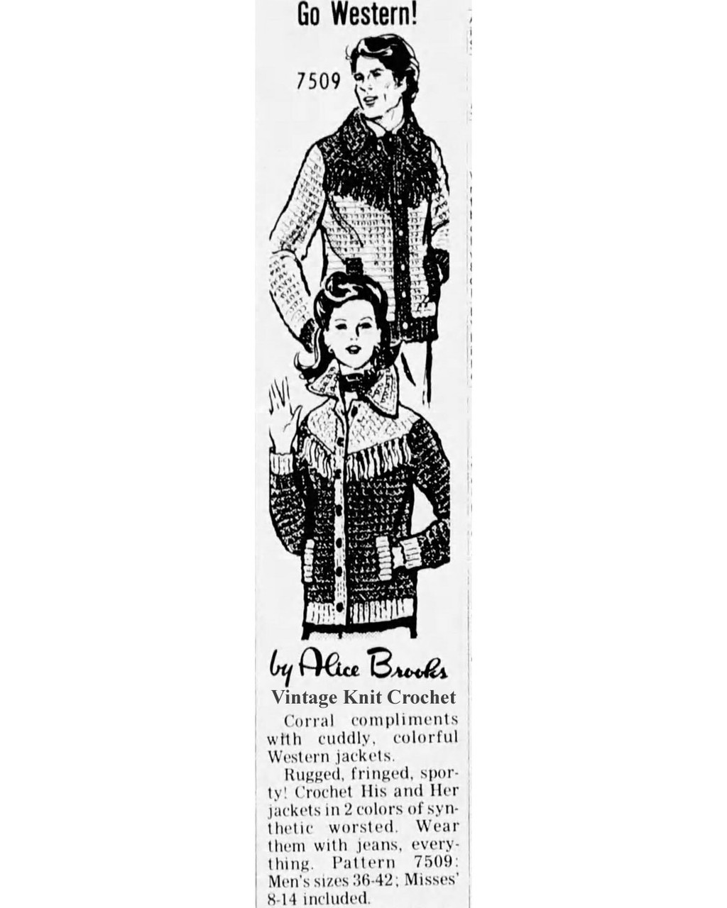 Mail Order Design 7509 Crocheted Jackets Newspaper Advertisement
