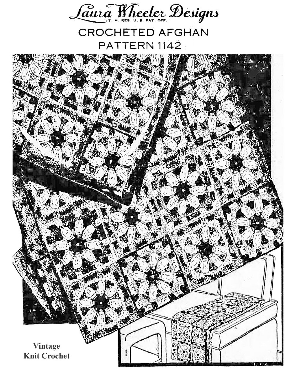 Buy Vintage Crochet Flower Fountain Squares Afghan Pattern PDF