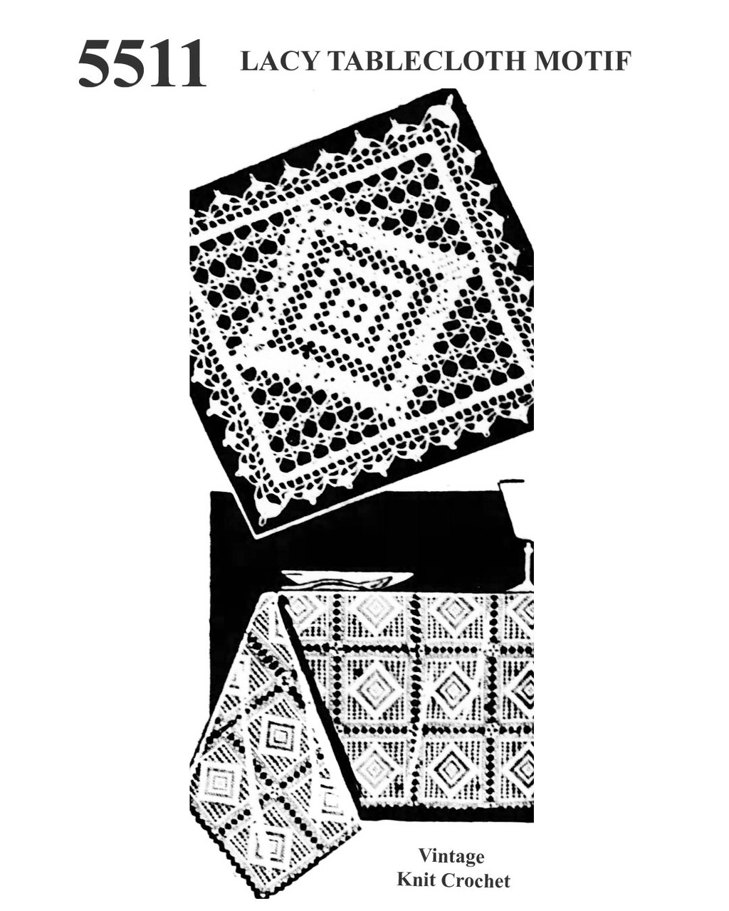 Filet Crochet Diamond Square Pattern Anne Cabot 5511