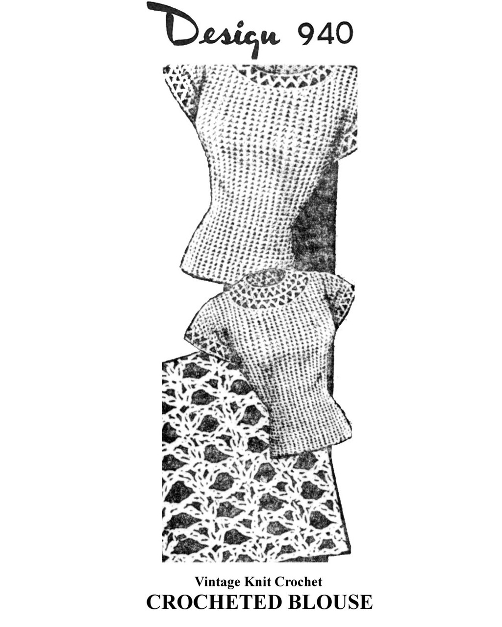 Vintage Crochet short sleeve top pattern, mail order design 940