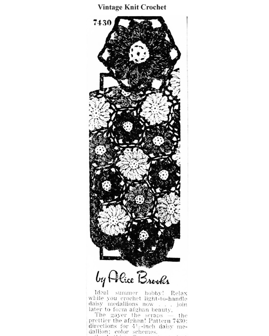 Vintage Crochet Daisy Afghan Pattern, Colorful Medallions, Mail Order