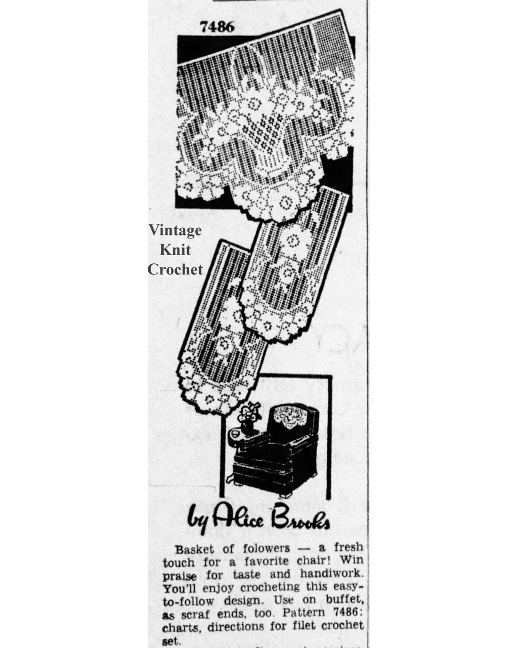 Mail Order Design 7486 Filet Crochet Chair Set Newspaper Advertisement