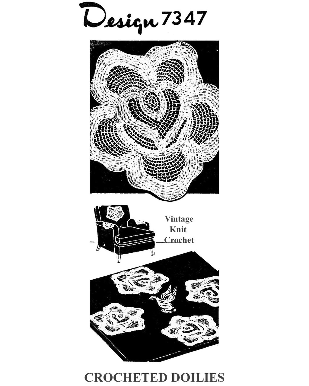 Vintage Rose Shaped Doily Mats Pattern Mail Order Design 7347