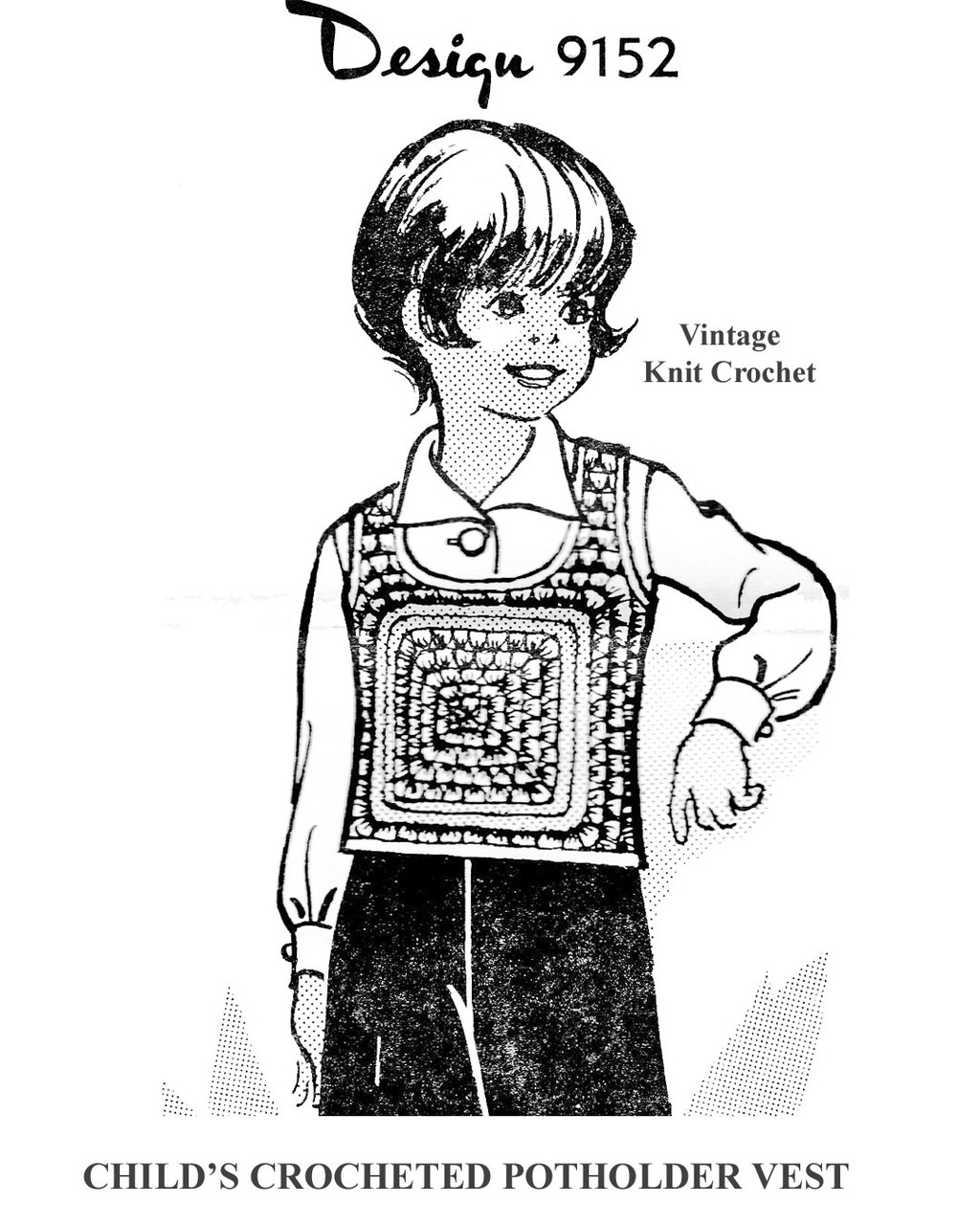 Child's Potholder Crochet Vest Pattern Design 9152