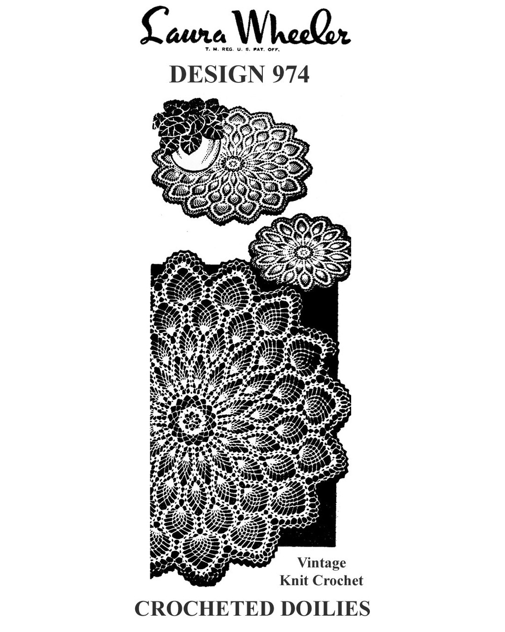 Pineapple Crocheted DOilies, 3 sizes small and large, Mail Order Design 974