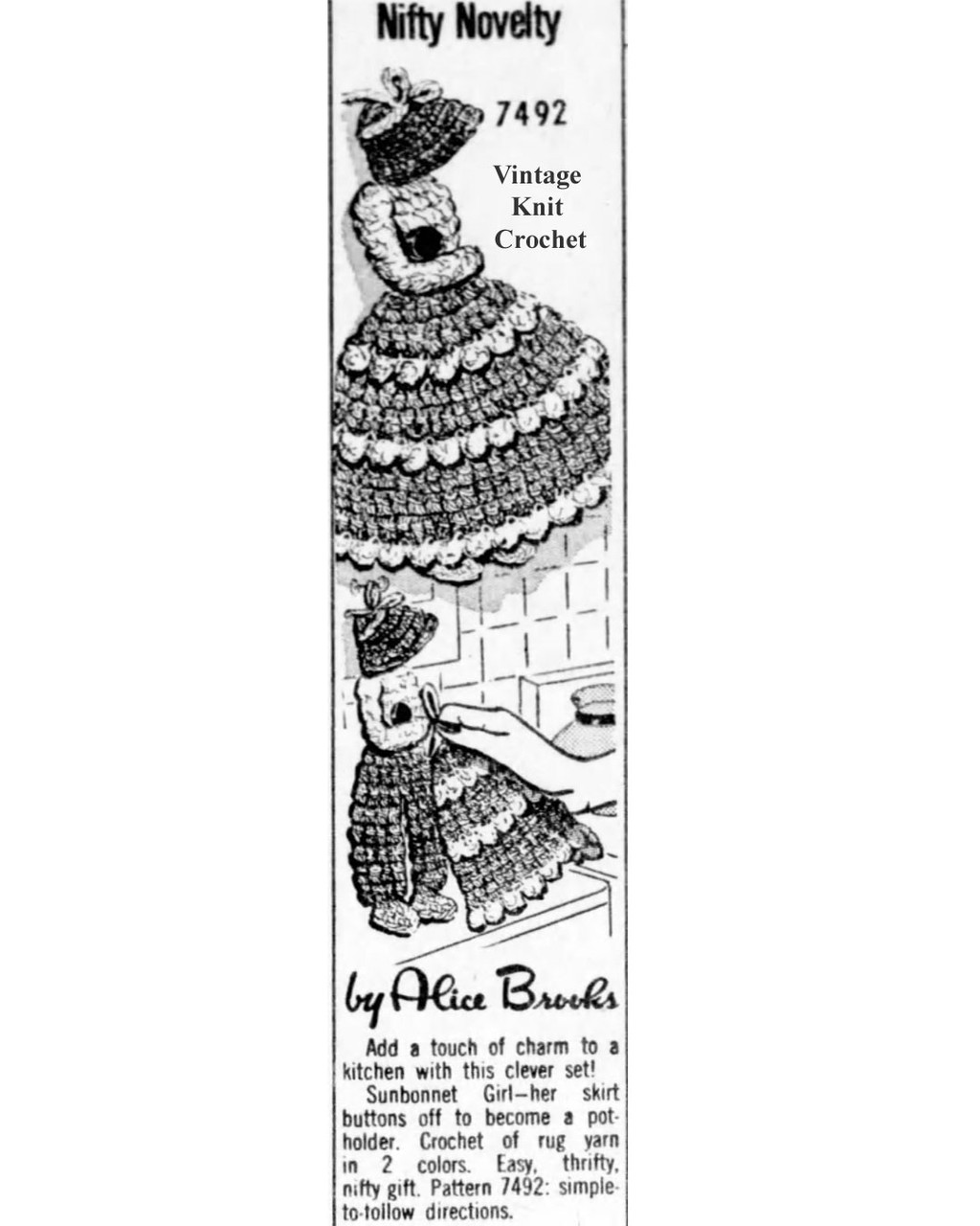 Mail Order Design 7492 Crochet Potholder Newspaper Advertisement 