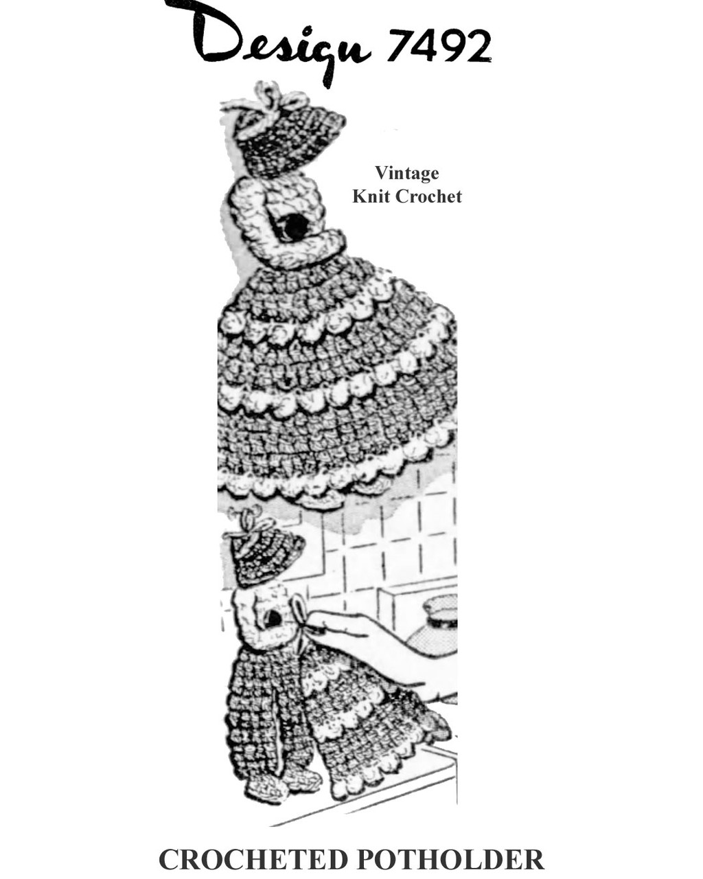 Old Fashioned Girl Crochet Potholder Set Pattern Design 7492