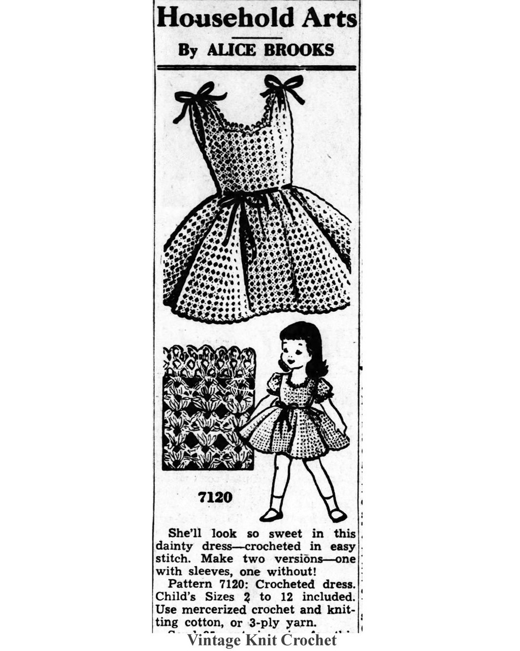 Mail Order Design 7120 Girls Crochet Dress Newspaper Advertisement