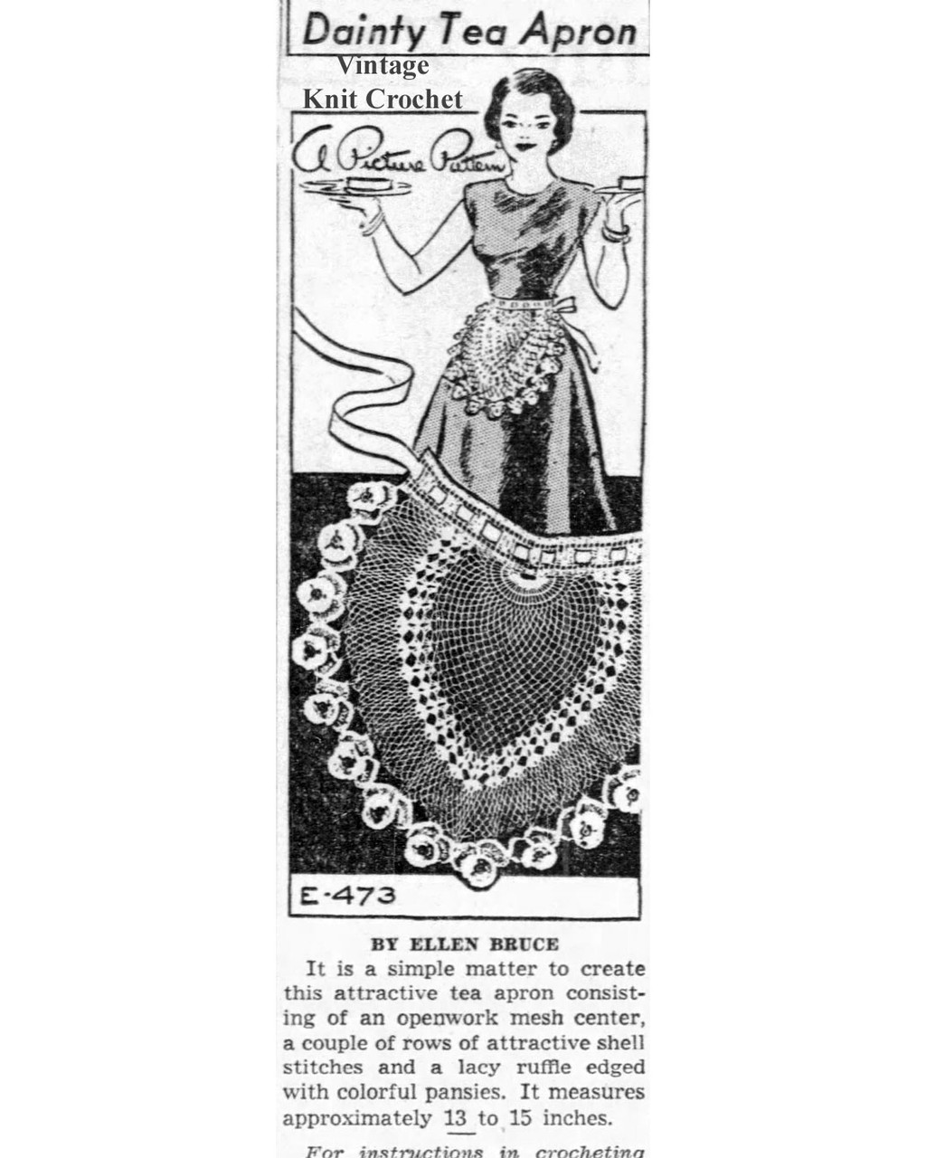 Mail Order Crochet Pansy Apron No E-473 Newspaper Advertisement