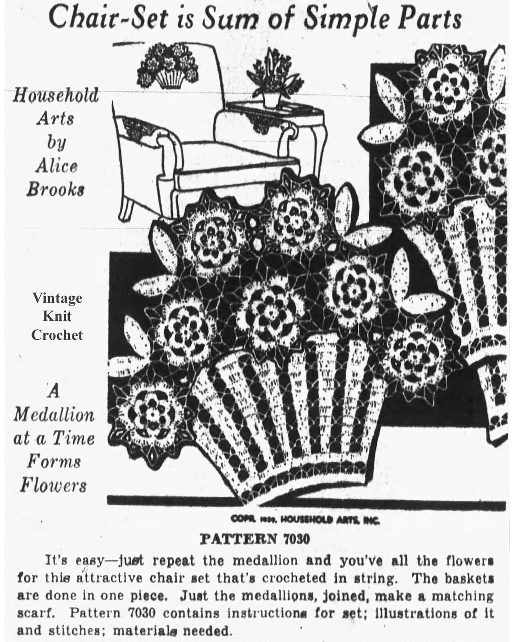 Mail Order Design 7030 Crochet Chair Set Newspaper Advertisement 