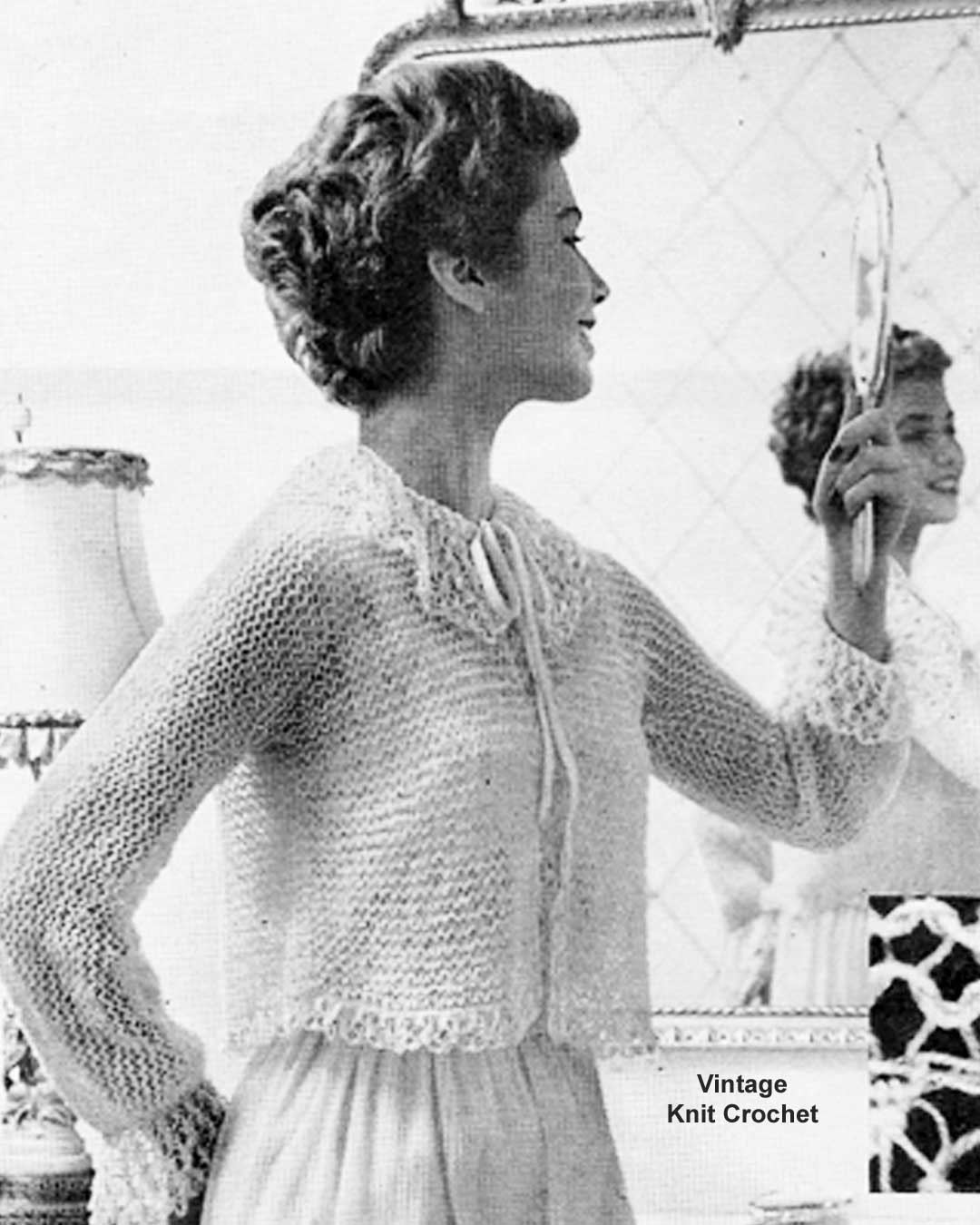 Lacy Quick Knit Bed Jacket Pattern for Misses 14 16 18