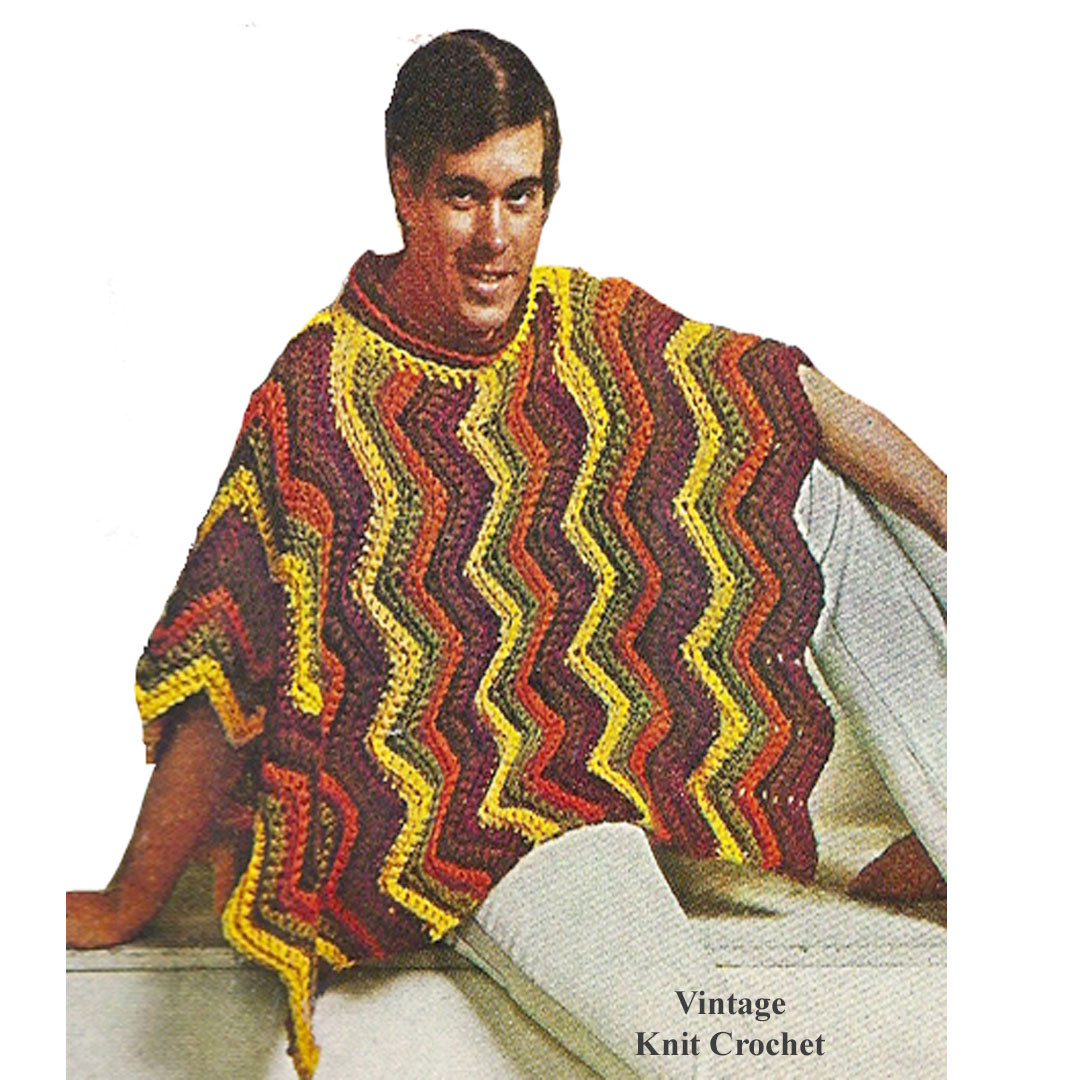 Crochet Ripple Striped Poncho Pattern, Men Misses
