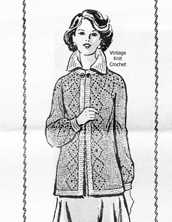 Womans Knitted Jacket Pattern, Diamond Panel, Mail Order Design 722