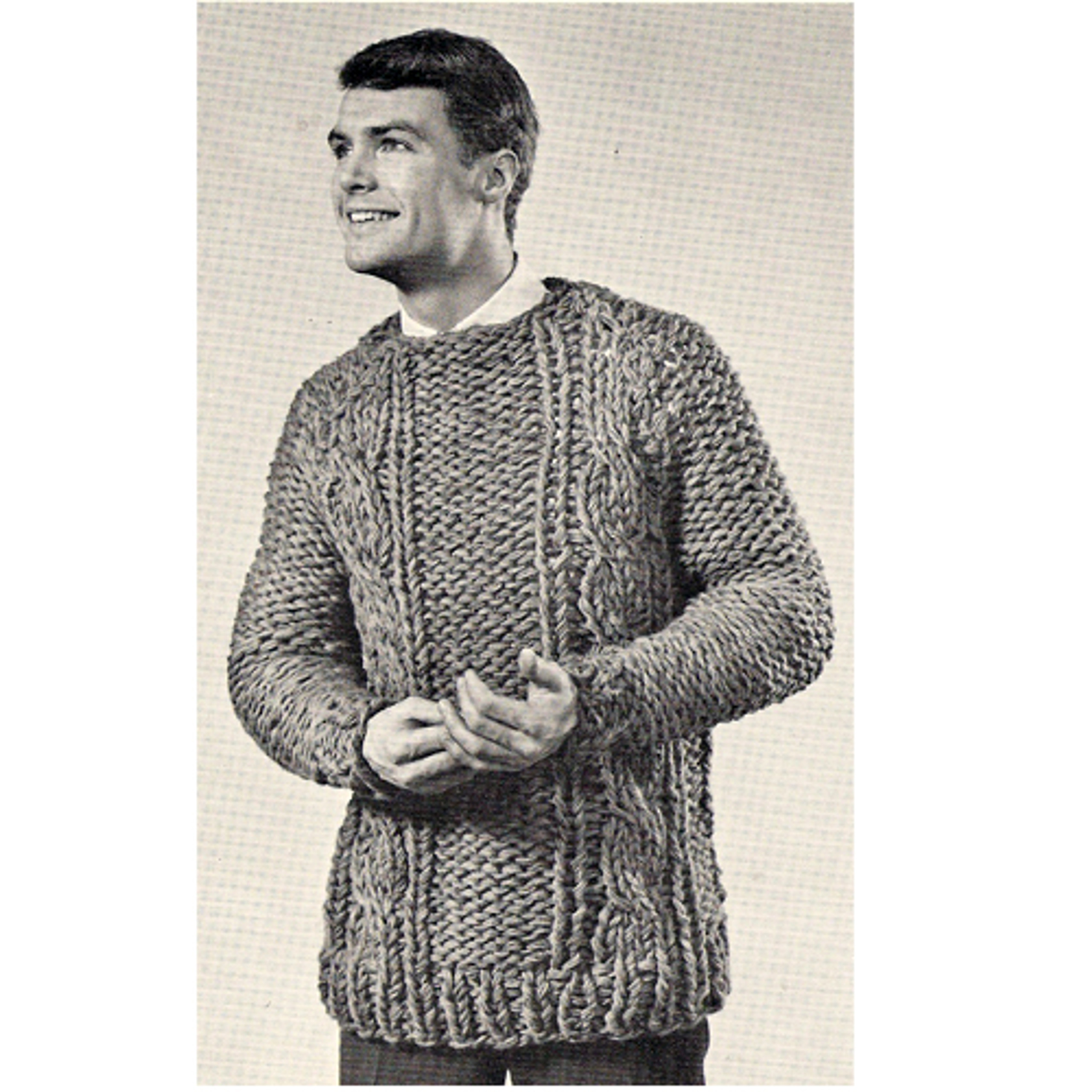 Mens Cable Panel Sweater Big Needle Knitting PDF Pattern