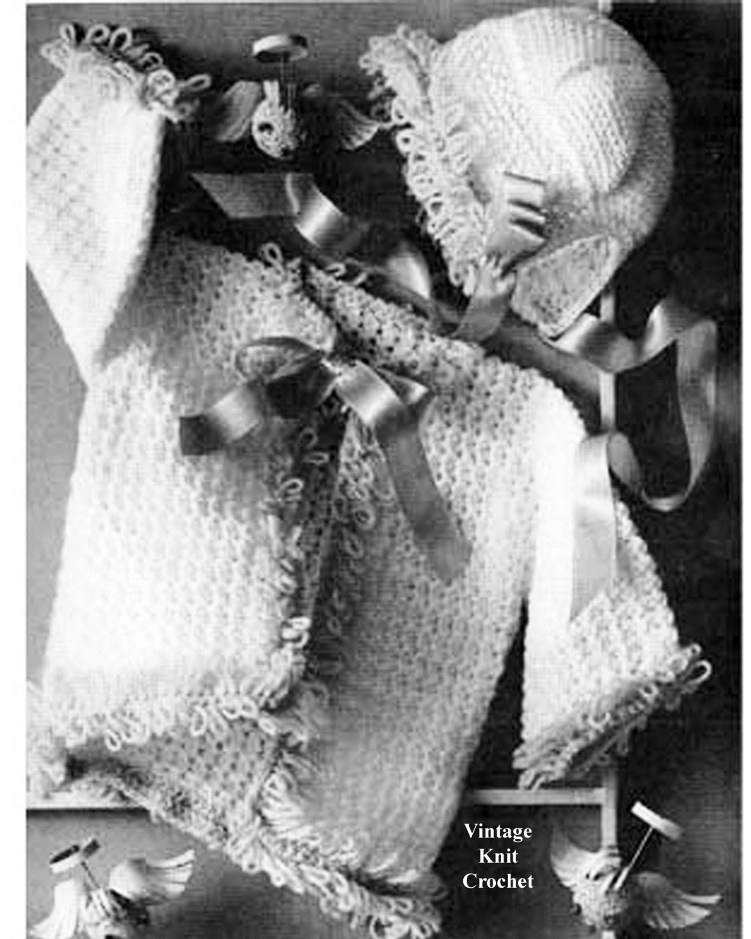 Vintage Infant Crochet Baby Set Pattern, Loop Stitch Jacket Booties