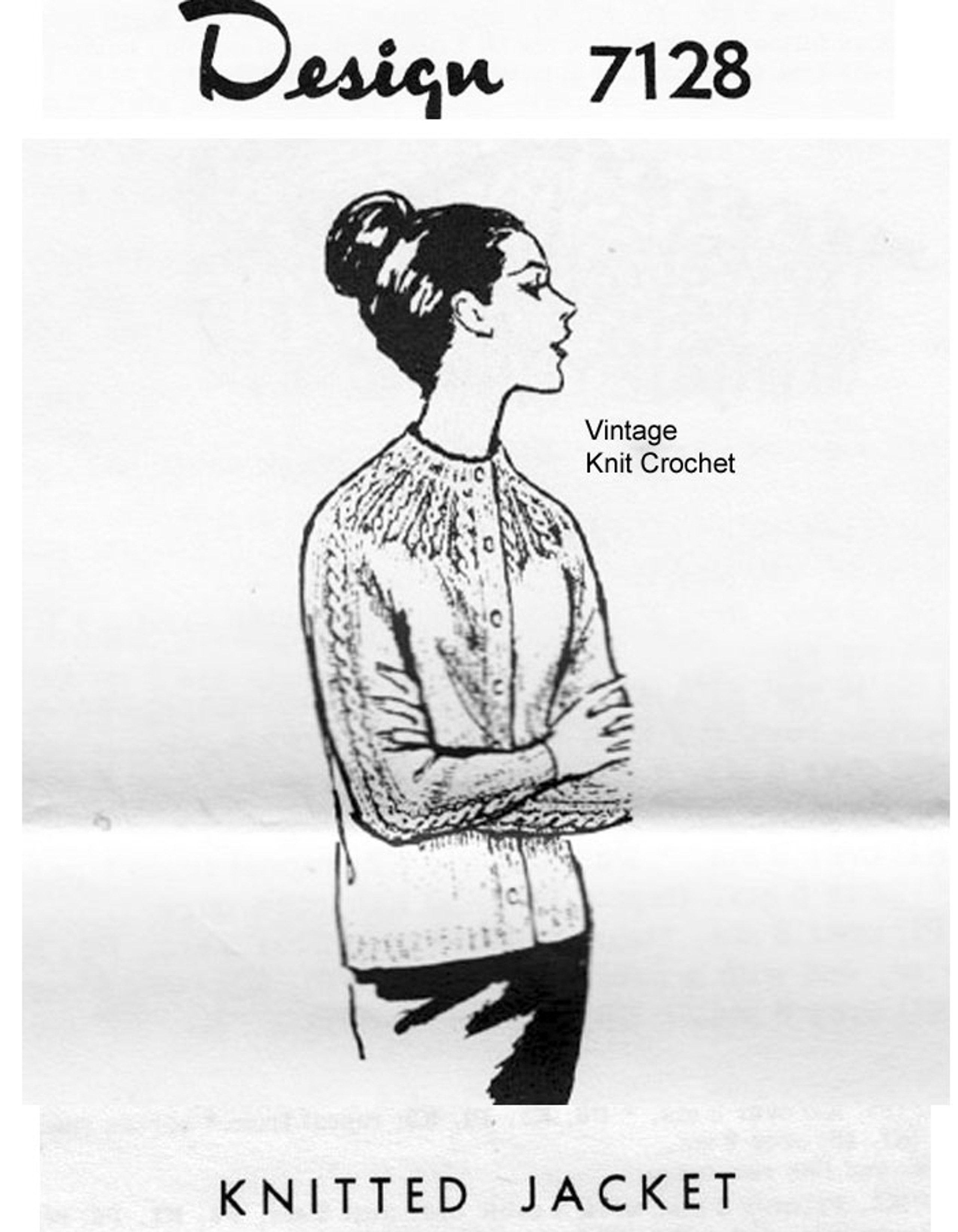 Knitted Cable Yoke Jacket Pattern, Alice Brooks 7128, Mail Order Design