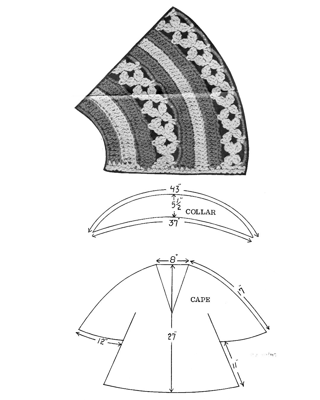 Pineapple Crochet Cape Pattern with Shawl Collar Mail Order 7329