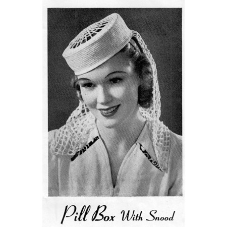 Vintage 1930s Crocheted Pillbox Hat with Snood