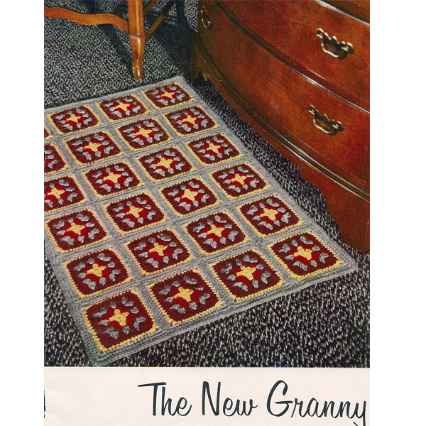 Vintage Granny Square Crocheted Rug Pattern