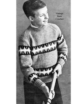 Boys Knitted Pullover Jumper Pattern, Striped Raglan