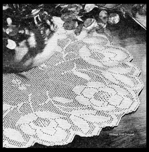 Filet Crochet Centerpiece Rose Doily Pattern