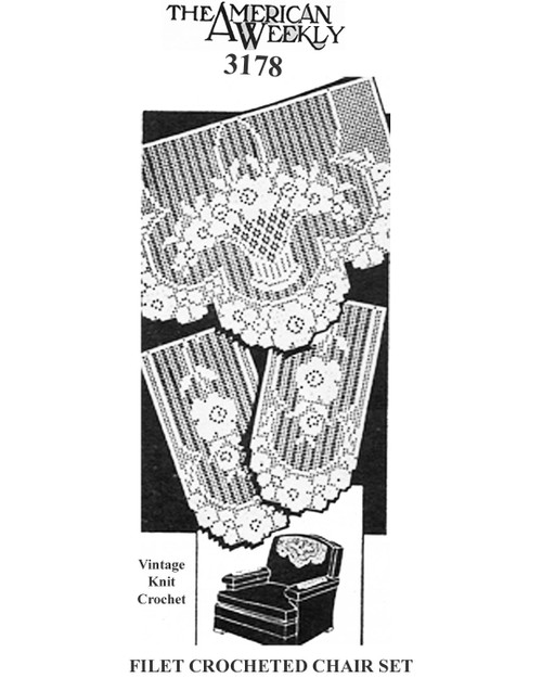 Filet Crochet Chair Doily Pattern, Flowers Design 3178
