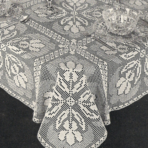 Iris Shadow Filet Crocheted Tablecloth Pattern