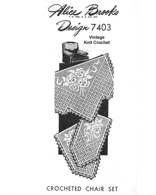 Crochet spiderweb rose filet chair set pattern Design 7403