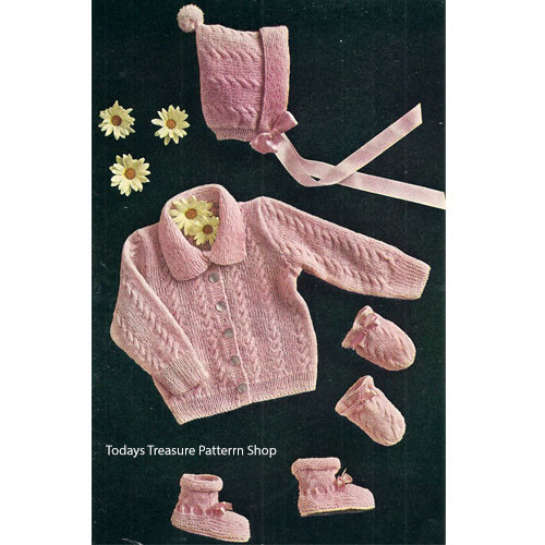 Baby Cabled Jacket Cap Knitting Pattern 