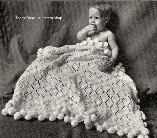Diamond Knit Baby Blanket Pattern with Pompom border